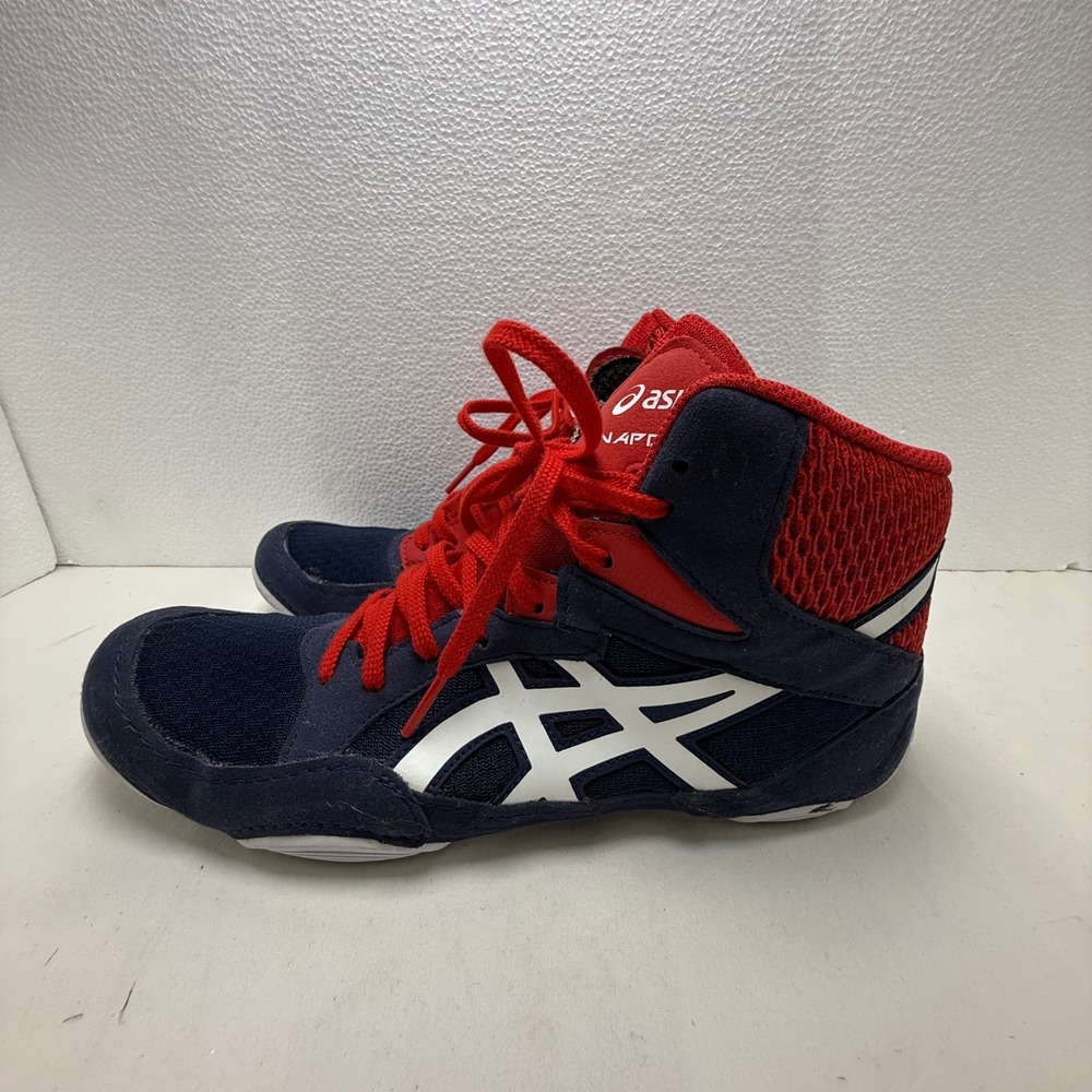 Asics Wrestling‎ Shoes Kids Size 8 Navy Red Snapdown 1081A030 Mid Top Sneakers
